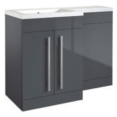 MATRIX MATRIX 2 DOOR L-SHAPED FURNITURE PACK 1100MM STORM GREY GLOSS – INCLUDES CISTERN