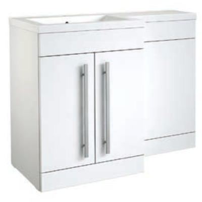 MATRIX MATRIX 2 DOOR L-SHAPED FURNITURE PACK 1100MM WHITE – INCLUDES CISTERN