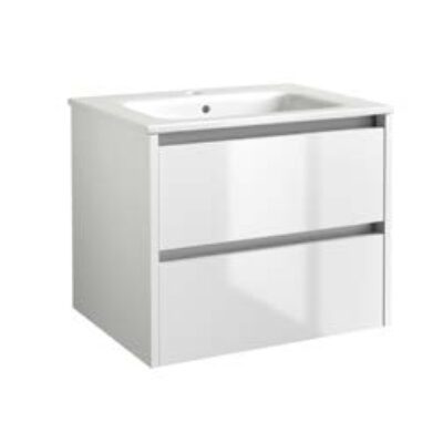 FURNITURE & MIRRORS CITY 600MM WALL MOUNTED UNIT & CERAMIC BASIN – WHITE H 500 X W 590 X D 455 FUR718CI-FUR057PU