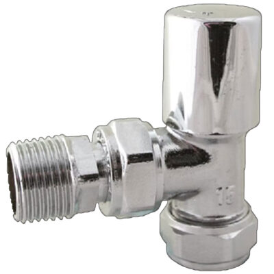 RADIATOR VALVE ANGLED CHROME 15MM X 1/2″