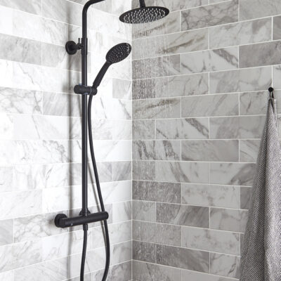 Showering Nero Round Option 1 Round Thermostatic Bar Shower With Overhead Drencher And Sliding Handset