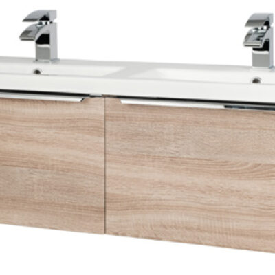 Furniture & Mirrors Kore 1200mm Wall Mounted Drawer Unit & Twin Ceramic Basin – Sonoma Oak H 375 X W 1200 X D 355