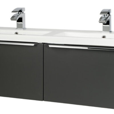 Furniture & Mirrors Kore 1200mm Wall Mounted Drawer Unit & Twin Ceramic Basin – Matt Dark Grey H 375 X W 1200 X D 355