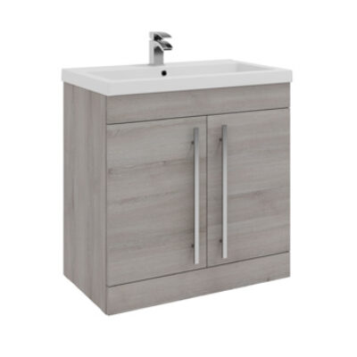 Furniture & Mirrors Purity 800mm Floor Standing 2 Door Unit & Mid Depth Ceramic Basin – Grey Ash H 855 X W 800 X D 450