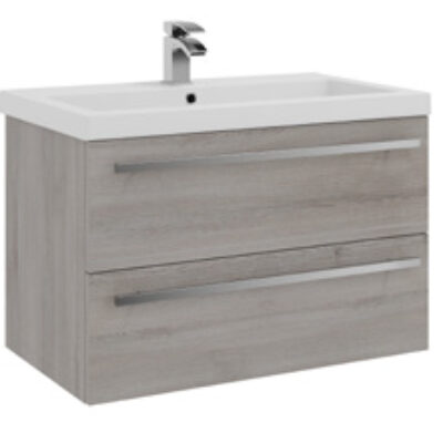 Furniture & Mirrors Purity 800mm Wall Mounted 2 Drawer Unit & Mid Depth Ceramic Basin – Grey Ash H 500 X W 800 X D 450