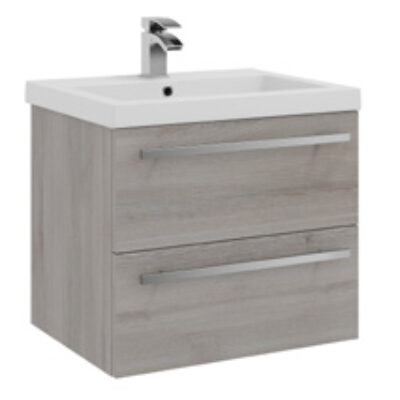 Furniture & Mirrors Purity 600mm Wall Mounted 2 Drawer Unit & Mid Depth Ceramic Basin – Grey Ash H 500 X W 600 X D 450