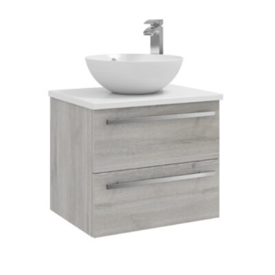 Furniture & Mirrors Purity 600mm Wall Mounted 2 Drawer Unit With Ceramic Worktop & Sit On Bowl – Grey Ash H 500 X W 600 X D 450 (Excluding Basin)