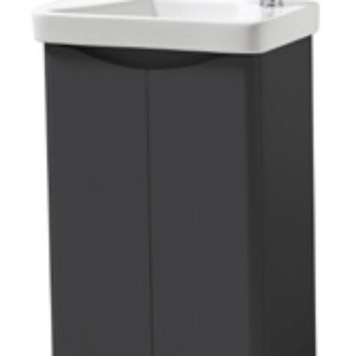 Furniture & Mirrors Arc 500mm Floor Standing 2 Door Cloakroom Unit & Ceramic Basin – Matt Graphite H 840 X W 500 X D 290