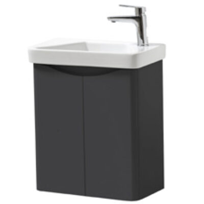 Furniture & Mirrors Arc 500mm Wall Mounted 2 Door Cloakroom Unit & Ceramic Basin – Matt Graphite H 600 X W 500 X D 290