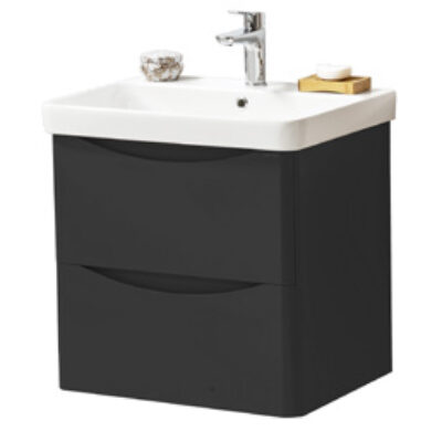 Furniture & Mirrors Arc 600mm Wall Mounted 2 Drawer Unit & Ceramic Basin – Matt Graphite H 600 X W 600 X D 460